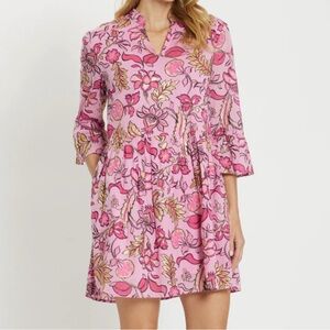 FAITH COTTON VOILE DRESS - FLEUR DE LEAF PINK/GOLD
